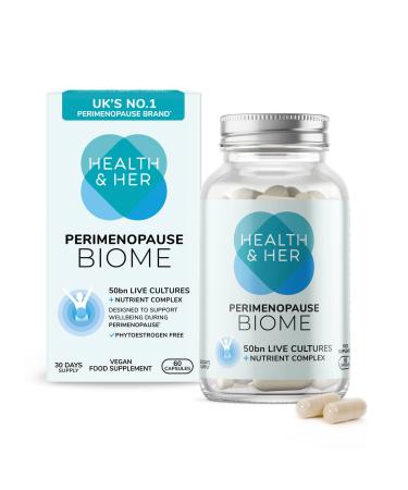 Health & Her Perimenopause Biome 50bn Live Cultures Supplements for Women - Support for Perimenopause Symptoms - 1 Month Supply of 60 Perimenopause Biome Tablets Vegan - Phytoestrogen Free