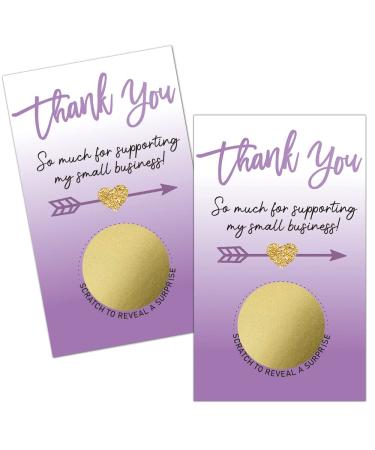 Haizct 50 Pack Purple Thank You Blank Gift Certificate Scratch Off Cards for Small Business Spa Beauty Makeup Hair Salon Bridal Shower Baby Shower Country Wedding (Thank You Card E) Gold-GK090