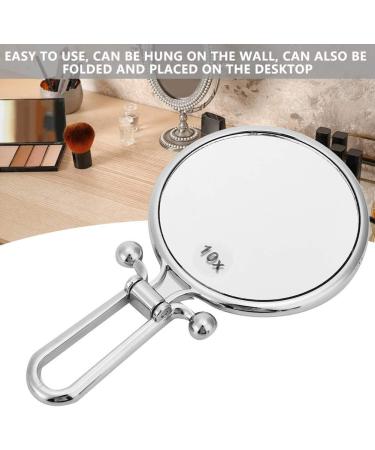Nofaner Double-Sided 10x Magnifying Makeup Mirror with Foldable Handle - Silver | Handheld, Table, and Travel Friendly - Buy Online on GoSupps.com
