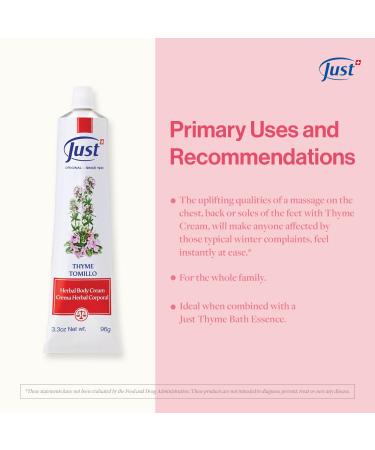 SwissJust Thyme Cream 96g - Effective Massage Cream with Camphor Eucalyptus & Essential Oils for Soothing Relief | International Shipping - Buy Online on GoSupps.com