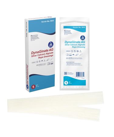 Dynarex DynaGinate AG Silver Calcium Alginate Rope Dressings - "x12" Calcium Alginate Wound Dressing with Silver Ions 1 Box of 5 DynaGinate AG Silver Calcium Alginate Rope Dressings - "x12".