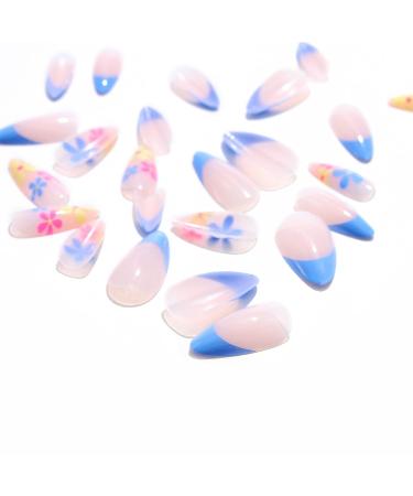 Sethexy Flower Almond False Nails - 24pcs Blue Flower Spring French Press-On Nails for Women & Girls - Acrylic Art - Buy Online on GoSupps.com