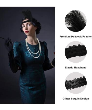 AOT 1920s Flapper Headband Set Vintage Feather Headpiece with Necklace Cigarette Rod and Long Black Gloves 20s Theme Party Accessories for Women Costume Prom Wedding Carnival Party Party Accessory Set - Buy Online on GoSupps.com