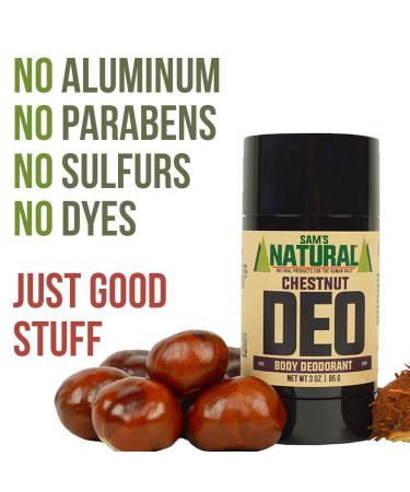 Sam s Natural Deodorant - Chestnut - Holiday Gifts - Stocking Stuffers - Gifts for Men - Aluminum Free DEO - No phthalates parabens sulfates or dyes - Vegan Cruelty Free - 3 oz - Buy Online on GoSupps.com