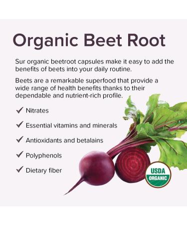 Sur Organic Beet Root Capsules 1000mg - Supports Healthy Circulation and Increased Energy - Nitric Oxide Superfood (120 Capsules) - Buy Online on GoSupps.com