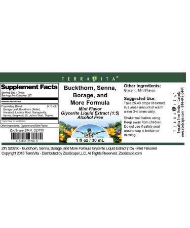 Buy Mint Flavored Buckthorn Senna & Borage Glycerite Liquid Extract (1:5) - 1 oz - International Shipping Available - Buy Online on GoSupps.com