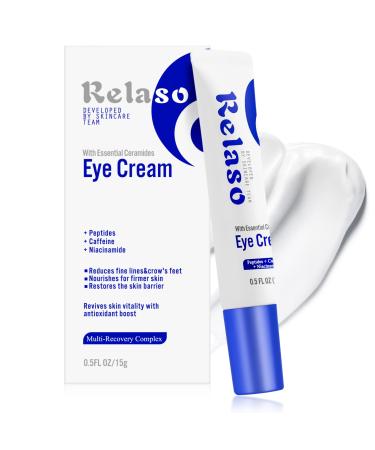 Eye Cream for Wrinkles & Crows Feet - with Essential Ceramides Peptides & Caffeine & Niacinamide - Reduce Puffiness & Bags Under Eyes Under Eye Cream for Women & Men 0.5 Oz Fragrance Free