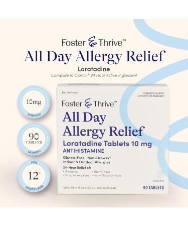 Foster & Thrive Loratadine 10mg - 24-Hour Allergy Relief Tablets (360 Count) | Non-Drowsy Antihistamines for Kids & Adults - Pack of 4 - Buy Online on GoSupps.com