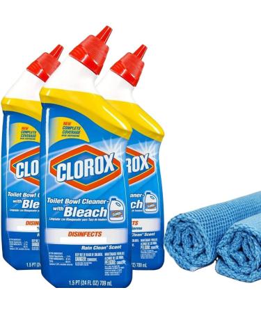 Clorox Toilet Bowl Cleaner with Bleach, Rain Clean 24oz + Bonus Microfiber Cloth - Buy Online on GoSupps.com