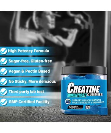 Buy RELIBLE LLC Creatine Monohydrate Gummies - 5g Creatine for Strength & Muscle Vegan & Sugar-Free Blueberry Flavor 120 Count - International Shipping Available - Buy Online on GoSupps.com