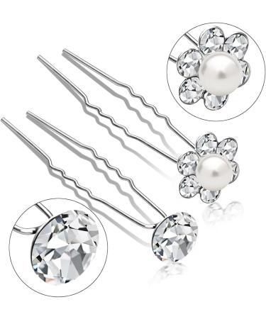 Chic Pearl Hair Pins for Wedding - Set of 40 Silver with Sparkling Rhinestones Perfect Accessory for Brides Bridesmaids Women and Girls - Buy Online on GoSupps.com
