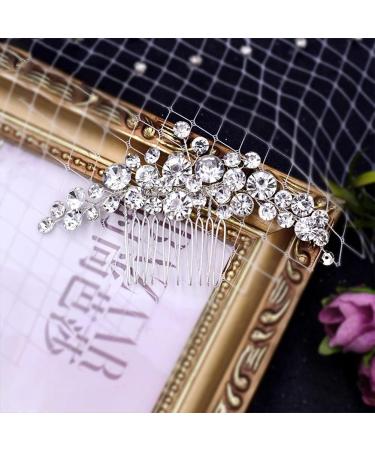 Bride Wedding Crystal Hair Bridal Flower Side Hair Clip Rhinestone Bridal Comb Barrette Handmade Flower Hair Clip Head Pieces Bridal Headpiece Wedding Accessories for Women and Girls - Silver - Buy Online on GoSupps.com