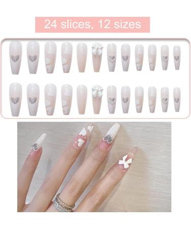 White French Tip Press On Nails with Pearl Heart Design - 24Pcs Acrylic Nude Nail Press On for Women and Girls - Buy Online on GoSupps.com