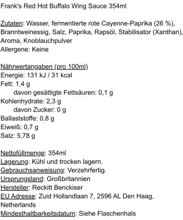 Reckitt Benckiser Franks Red Hot Buffalo Wing Saus 354ml Pack van 2 - Buy Online on GoSupps.com