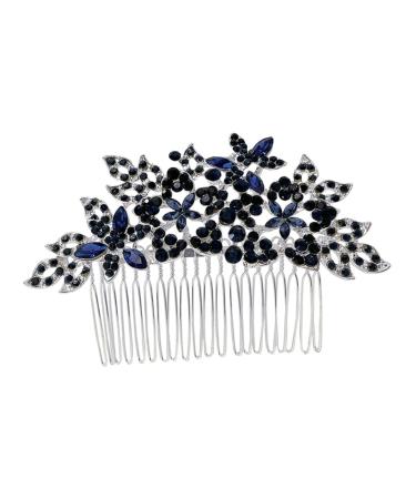 Didiseaon Dark Blue Hair Comb Wedding Rhinestone Hair Clip Girls Barrettes for Hair Floral Hair Comb Bridal Glitter Barrette Hair Combs European and American Zinc Alloy Bride Wig
