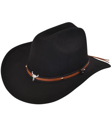 UIMLK Classic Felt Wide Brim Western Cowboy & Cowgirl Hat with Buckle for Women and Men 2-black