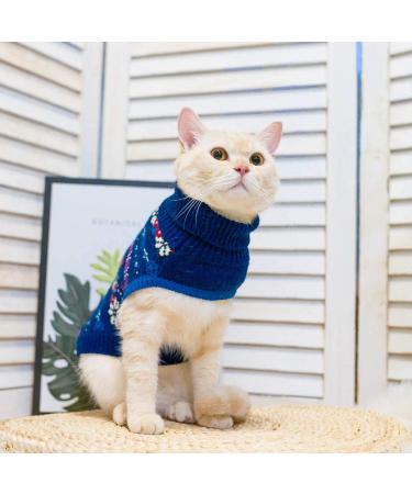 BINGPET Cat Christmas Sweater with Snowflake | Soft Knitted Turtleneck Winter Pet Apparel - Medium Navy Blue - Buy Online on GoSupps.com