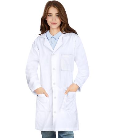 NY Threads Professional Lab Coat for Women Full Sleeve Poly Cotton Long Medical Coat White Medium
