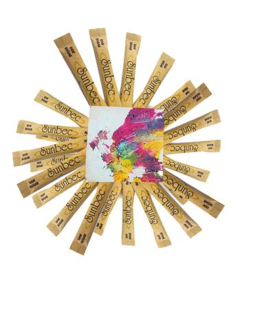 Sunbec Raw Brown Sugar Sticks 200 Sachet/Packets Per Pack All Natural Raw Sugar Sweet Harmony in Sachets: Plantation Raw Sugar 200 ct with Original Art Coaster - Sucre Brut de Plantation