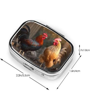 Buy Cute Rooster & Chicken 2 Compartment Pill Case | Small Travel Pill Organizer for Purse | Perfect Gift for Travelers - Buy Online on GoSupps.com