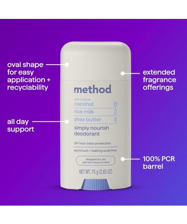 Method Deodorant Simply Nourish Coconut Rice Milk + Shea Butter notes 24 Hour Odor Protection 2.65 oz - Buy Online on GoSupps.com