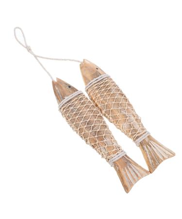 Alipis 1 Pair Wooden Fish Decorative Pendant Vintage Decor Wooden Fish Wall Art Wall Hanging Decor Nordic As Shown 58X7CM
