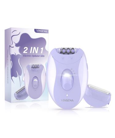 Epilator for Women, VINSENA 2 in 1 Hair Removal Epilator for Women, Cordless Ladies Electric Epilator with Epilator Head & Shaver Head, for Underarms, Legs, Arms, Bikini, with LED Light Small 1.0
