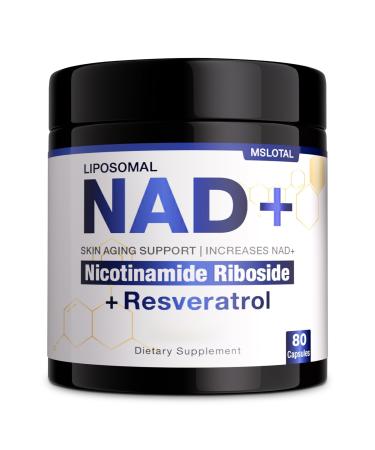 NAD+ Supplement - NAD Nicotinamide Riboside Resveratrol NAD Supplement 1000mg Pure Organic for Women and Men Anti-Aging Energy Focus 80 Capsules 80 Count (Pack of 1)