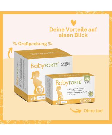 Baby Forte Folic Acid & Omega-3 | Vegan Algae Oil for All Trimesters | 18 Essential Pregnancy Vitamins | 60 Capsules with Quatrefolic Magnesium & DHA/EPA for Pregnancy & Breastfeeding - Buy Online on GoSupps.com