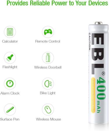 EBL AAAA Rechargeable Batteries - 1.2V 400mAh Ni-MH for Surface Pen 4-Pack | International Shipping Available - Buy Online on GoSupps.com