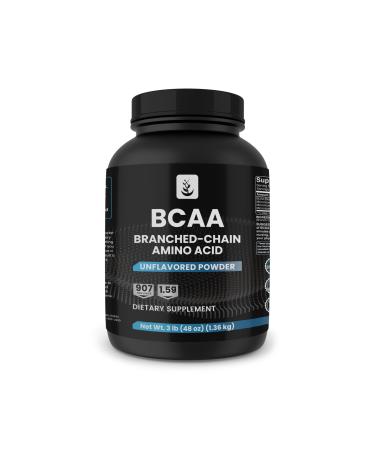 PURE ORIGINAL INGREDIENTS 2:1 BCAA Powder 3 lbs Branched-Chain Amino Acids Unflavored 907 Servings Always Pure No Additives or Fillers 3 Pound