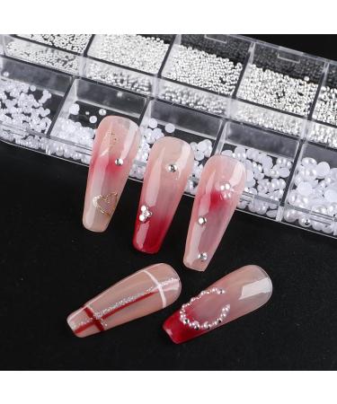 Shop Dornail 1 Box 12 Grids White Pearl Nail Art Decorations - Stainless Steel Caviar Beads & Flatback Pearls for DIY Crafts - Buy Online on GoSupps.com