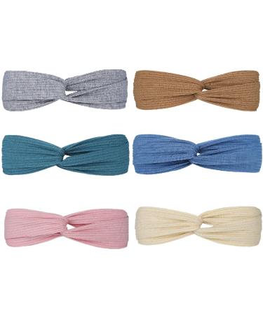 6PCS Twist Knotted Boho Headbands for Women Beach Headbands Head Wrap Hair Accessories Stretchy Hair Bands for Women Girls Yoga Workout 6 PACK-Group 3