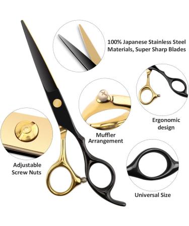 Professional Black Gold Hairdressing Scissors Set | Stainless Steel Salon Tools for Men & Women | Multifunctional Hair Cutting & Thinning Scissors - Buy Online on GoSupps.com