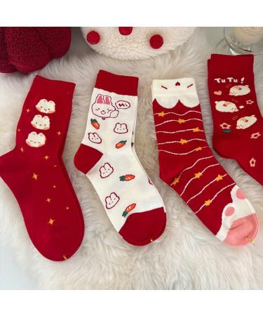 4 Pairs Lucky Red Girls Socks | Traditional Chinese New Year Gift | Comfortable Sports Socks | Size 34-40 - Buy Online on GoSupps.com