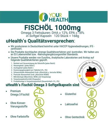 uHealth Fish Oil 1000 mg - Omega 3 Capsules with DHA & EPA - 120 Softgels for Heart & Joint Health - Buy Online on GoSupps.com