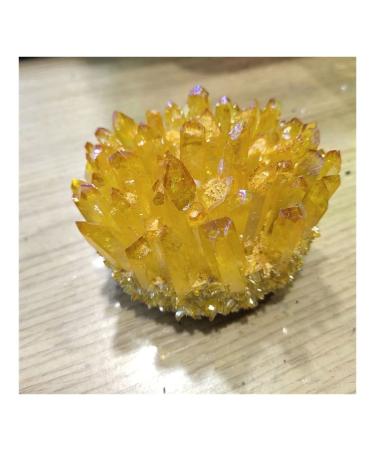 Yellow Electroplated Natural Crystal Cluster Specimen Raw Rock Quartz Flowers Aura Stones Gift Modern House Decor yuebang Reiki Crystal Stone