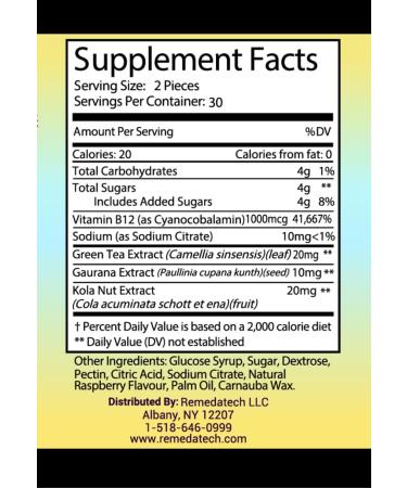 Energy Gummies with Guarana Kola Nut & Green Tea - Boost Energy Reduce Fatigue & Enhance Mood - 60 Count - Buy Online on GoSupps.com