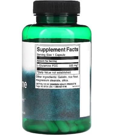Swanson L-Glutamine Capsules - Support Muscle Building & Cognitive Function | 100 Capsules - International Shipping Available - Buy Online on GoSupps.com