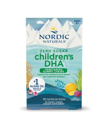 Nordic Naturals Zero Sugar Children s DHA Vegetarian Gummy Chews - Passion Fruit Lemon Flavor - 30 Gummies - Vegan Algae Oil Omega-3 Supplement for Kids Brain & Cognition Support - 30 Servings