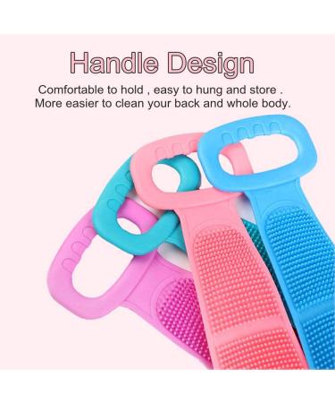Silicone Back Scrubber for Shower and Bath - Exfoliating Skin Body Scrubber with Soft Brush Bristles and Massage Dots - Pink - Buy Online on GoSupps.com