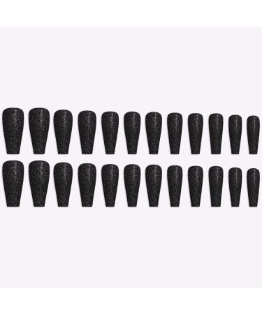 Sethexy Long Black Coffin Ballerina Nails | 24 Pack Matte Sparkle Acrylic Press-On Nail Tips for Women & Girls - Buy Online on GoSupps.com