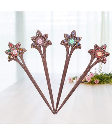 Lurrose Wooden Hair Sticks with Crystal Flowers - 4pcs (Random Color) | Elegant Hair Accessories for International Shipping - Buy Online on GoSupps.com