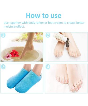 Moisturizing Gel Socks - 2 Pairs of Reusable Soft Socks with Essential Oil Treatment for Dry Skin Pink & Blue - Buy Online on GoSupps.com