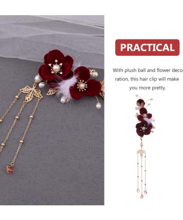 LALAFINA Antique Fur Ball Hair Clip Dangle Tassel Hairpin Women Flower Hair Barrette Dangle Tassel Hair Clip Hair Accessory for Women Japanese Hair Abs Accessories Girl Hanfu - Buy Online on GoSupps.com