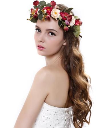 Ever Fairy Red Champagne Flower Crown Headband - Adjustable Hair Accessory for Women & Girls | International Shipping - Buy Online on GoSupps.com