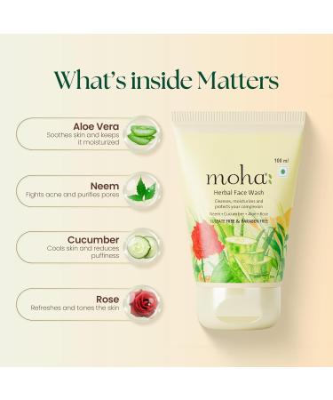 M.O.H.A Herbal Face Wash with Neem Cucumber Aloe Rose Sulfate Free & Paraben Free 100ml - Buy Online on GoSupps.com