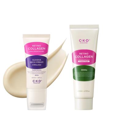 CKD Gua Sha Neck Cream Filltocshot (1.69 fl oz) + Retino Collagen Creamy Face Mask (2.7 fl oz) Bundle Retinal & Low-Molecular Anti-Aging Skincare Set Wrinkle Reduction Lifting Firming & Hydration