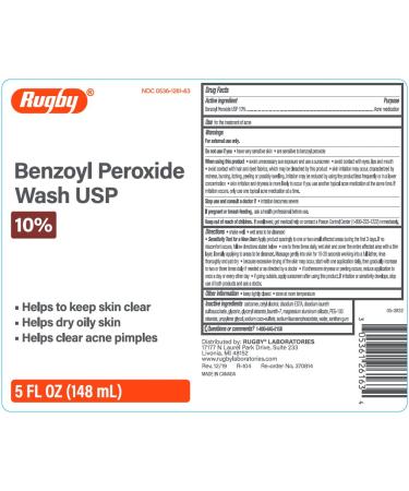 Rugby Benzoyl Peroxide Wash USP 10% - 5 fl oz | Acne Treatment Solution - Buy Online on GoSupps.com