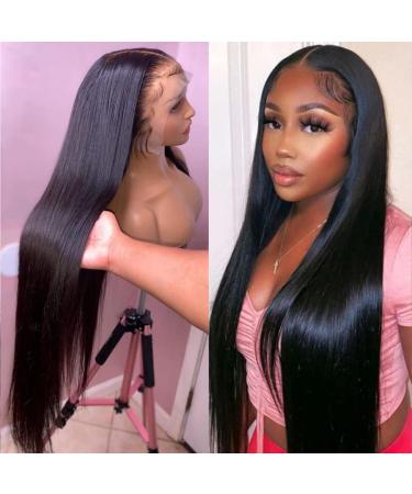 Bele 180% Density 13x6 HD Lace Front Wigs Human Hair Straight Transparent Deep Part Lace Front Wigs Brazilian Virgin Huamn Hair for Black Women Natural Color Pre Plucked with Baby Hair 34inch 34 inch 13x6 ST Wig 180% Density